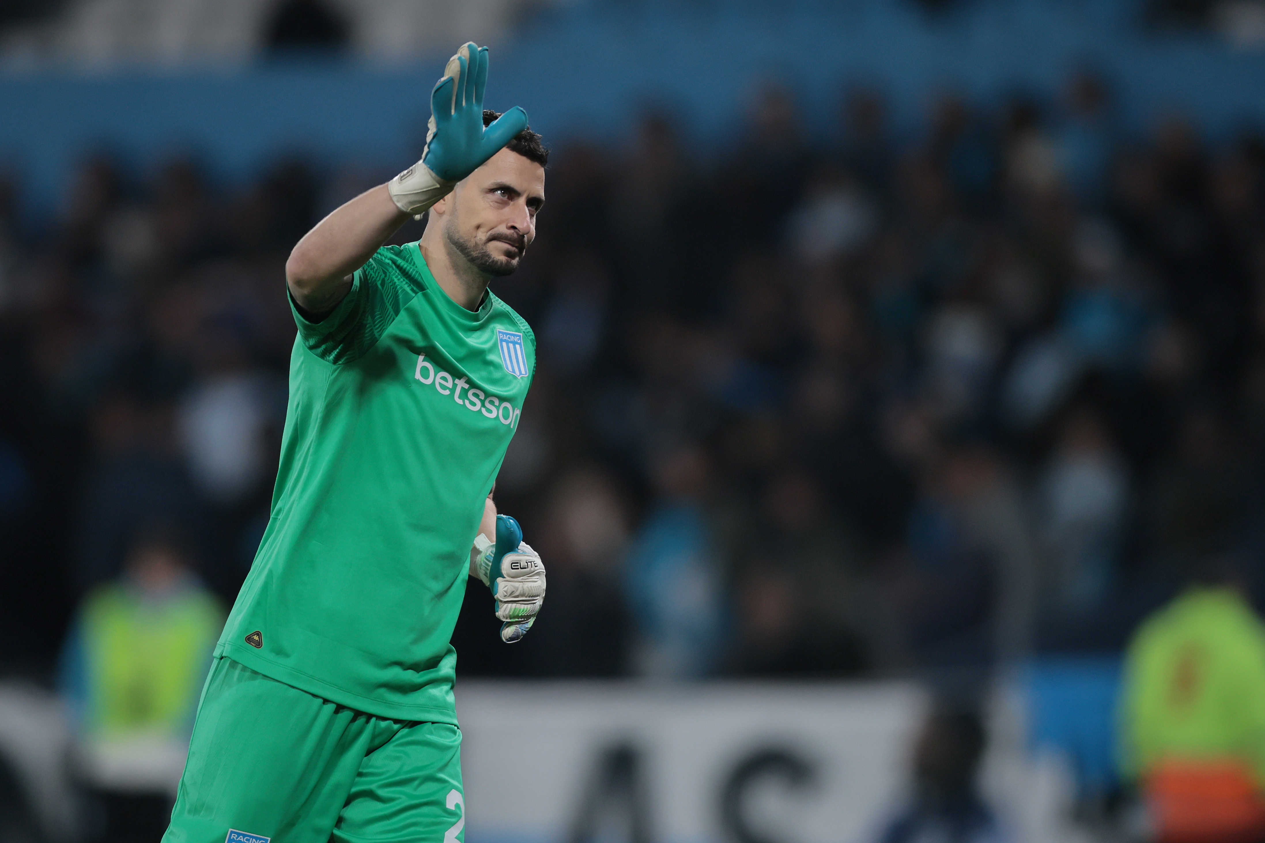 Avellaneda, Argentina - May 29, 2025: Arias, Racing goalkeeper´s. Players of Argentina’s Racin...