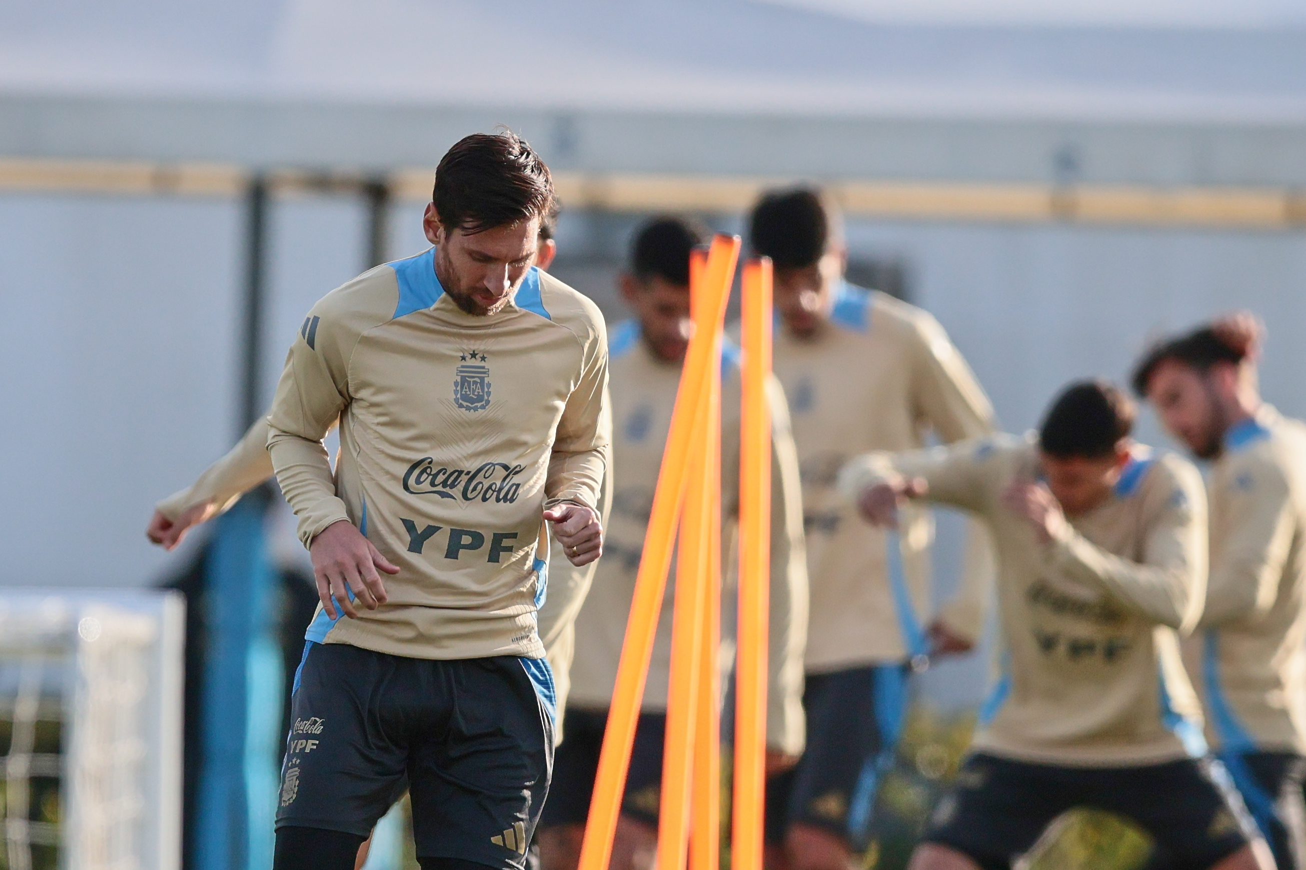 Argentina national team trains ahead of Chile clash Ezeiza, Argentina - June 3, 2025: Lionel Messi, Under the watchful eye of coach Lionel Scaloni, A...
