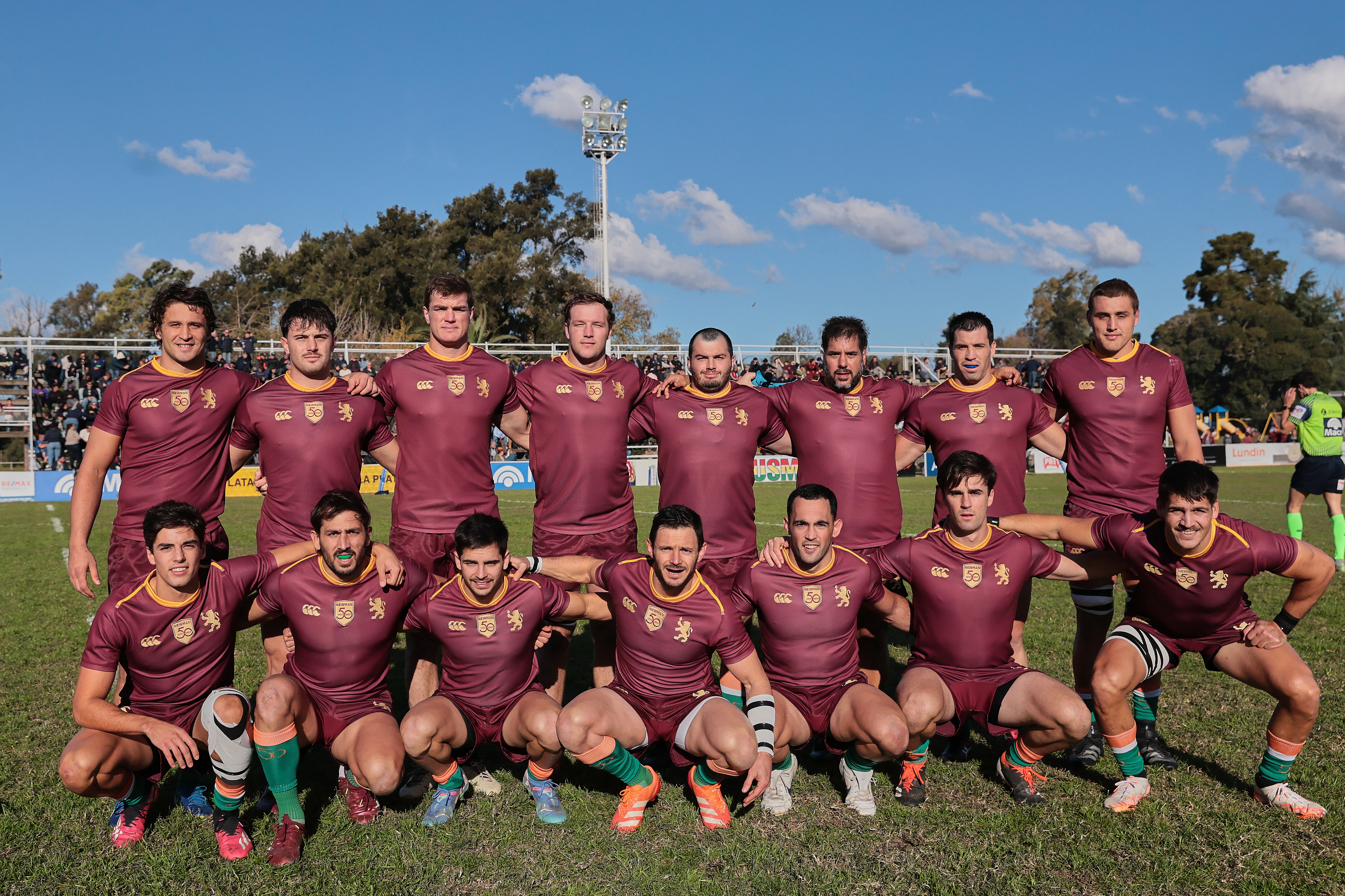 La Plata, Argentina - 31 mayo, 2025: Jugadores del Club Newman celebran tras vencer 21-17 al equi...