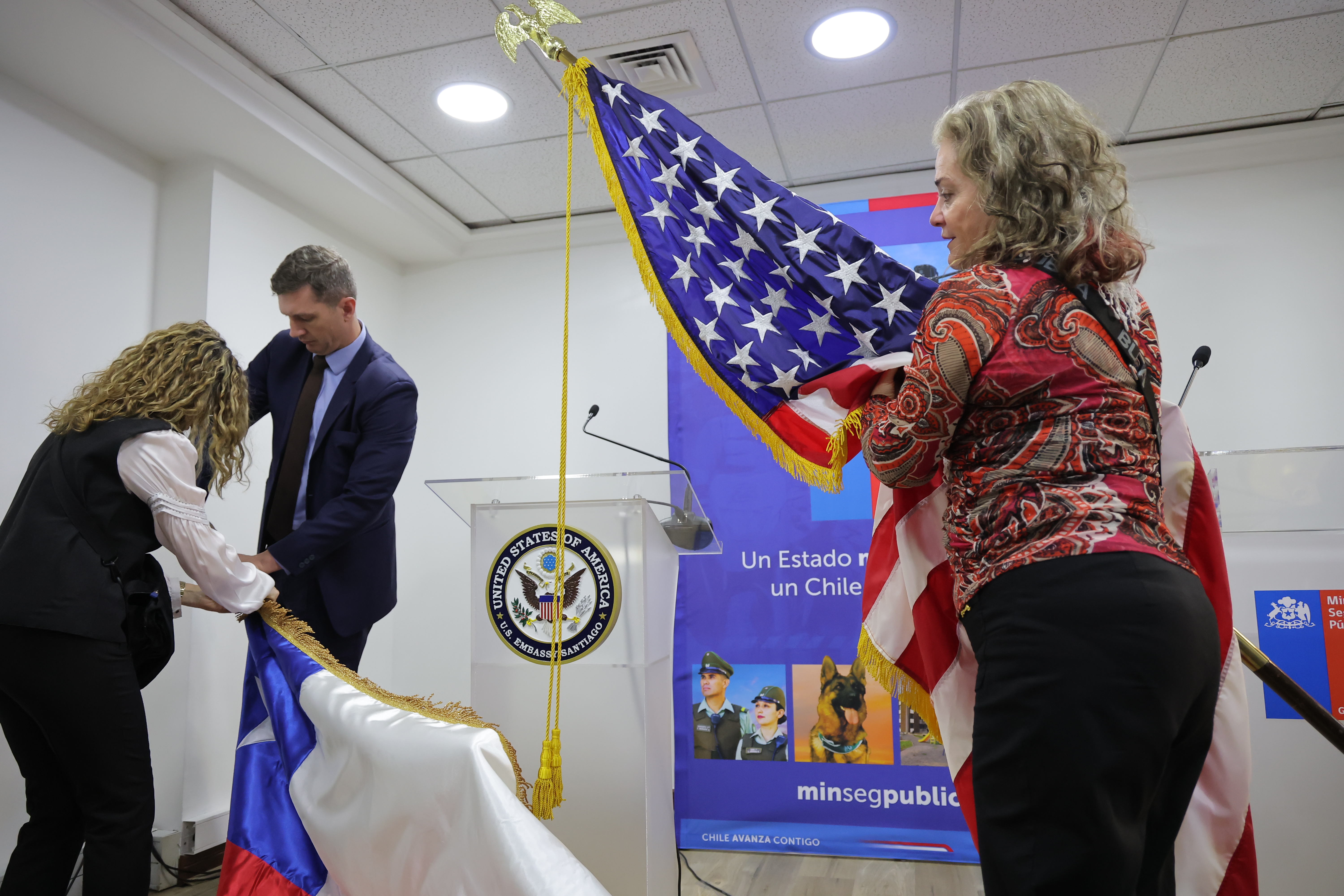 Santiago, Chile – 30 julio, 2025: La secretaria del Departamento de Seguridad de Estados Unidos...