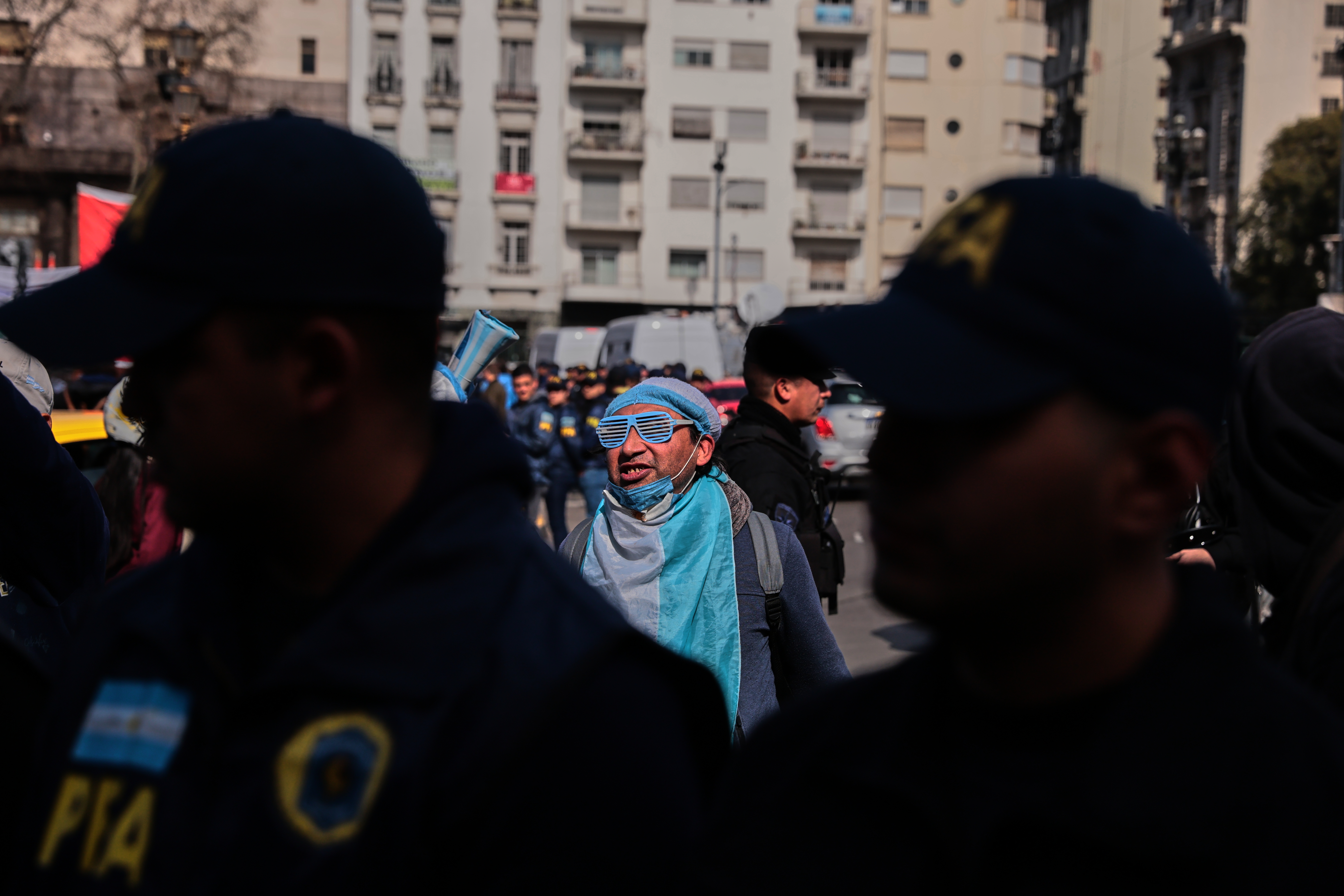 Buenos Aires, Argentina – August 6, 2025: Argentine security forces used tear gas and water can...