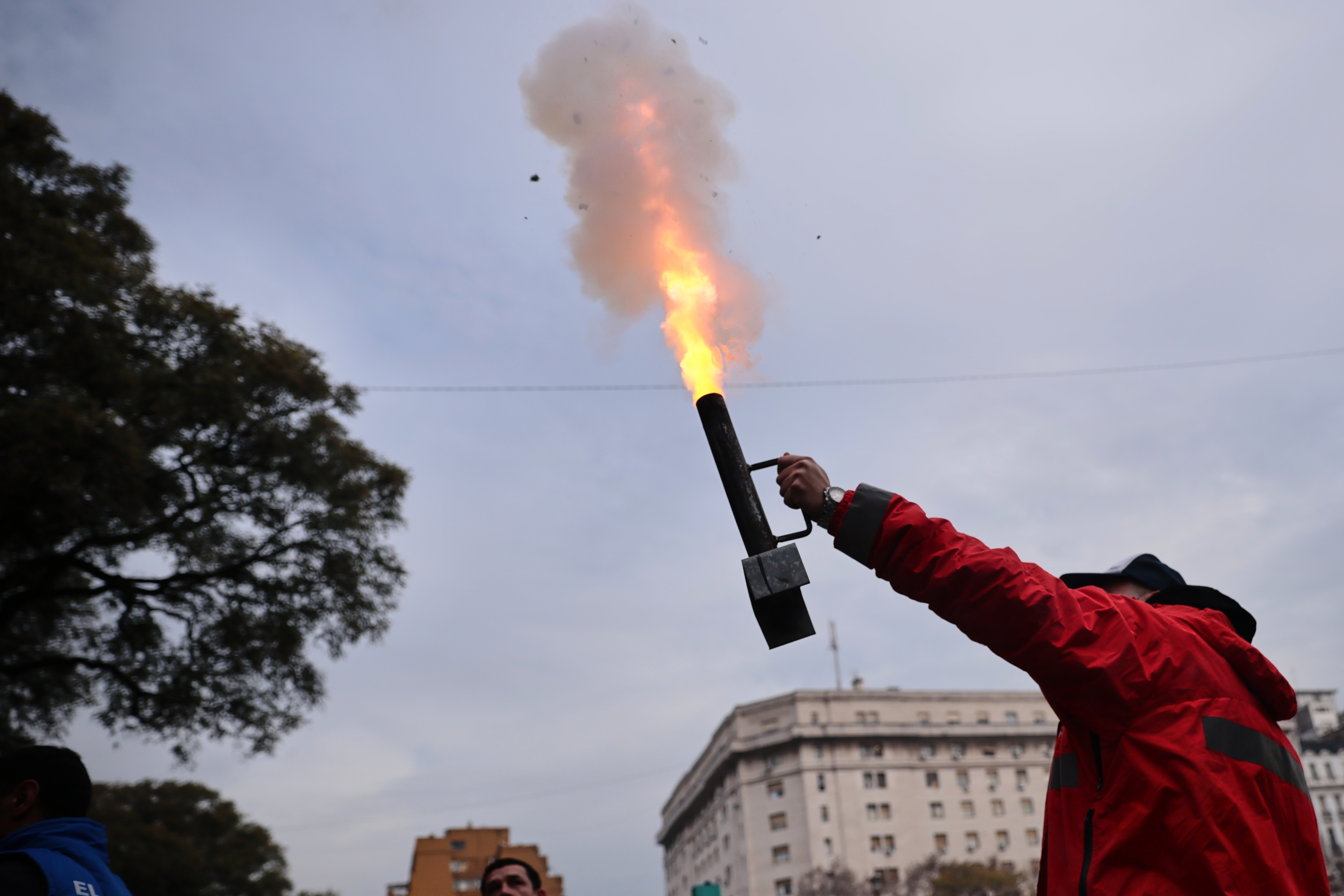 Buenos Aires, Argentina – August 6, 2025: Argentine security forces used tear gas and water can...
