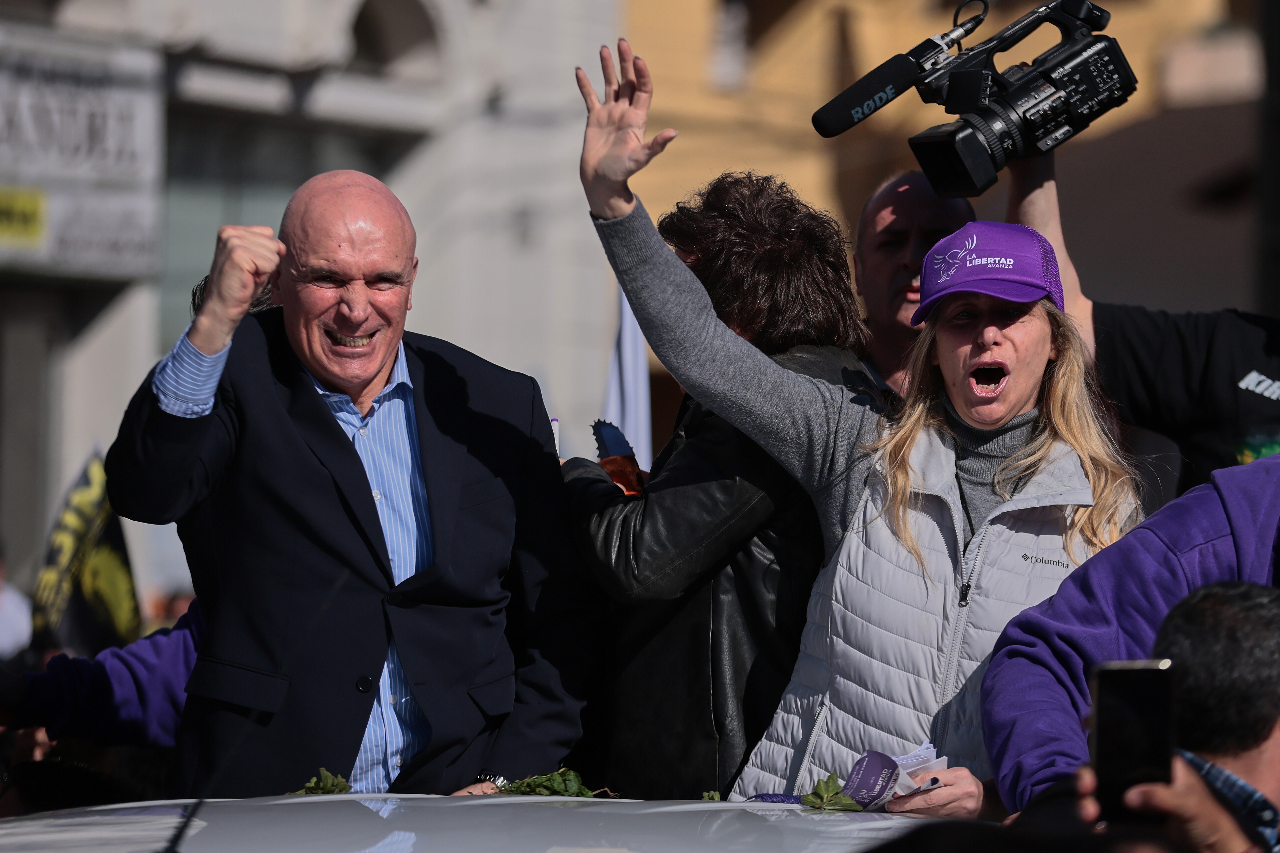 Lomas de Zamora, Argentina – August 27, 2025: José Luis Espert deputy's candidate (L) and Kari...