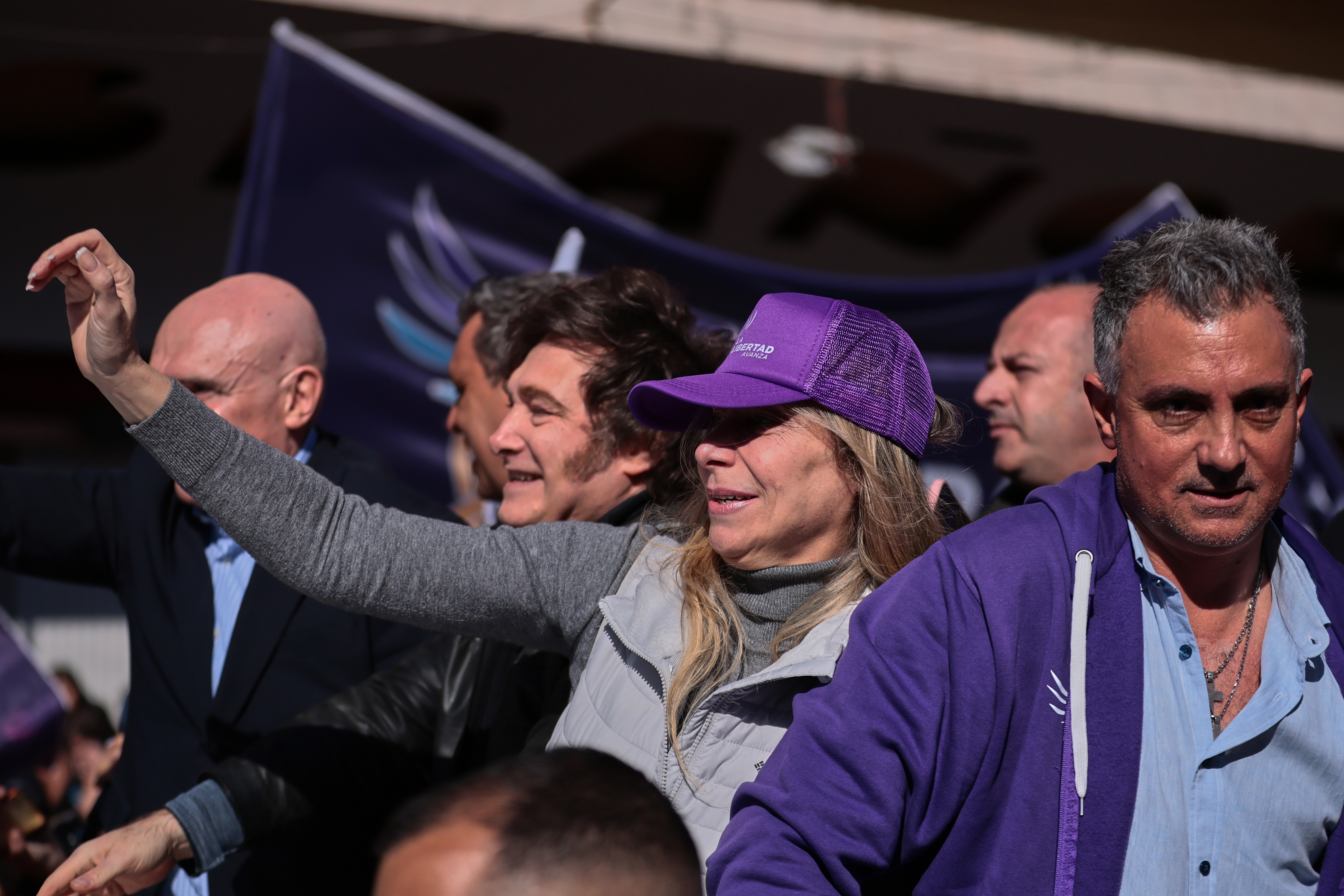 Lomas de Zamora, Argentina – August 27, 2025: Karina Milei, sister of Javier Milei. Protesters ...