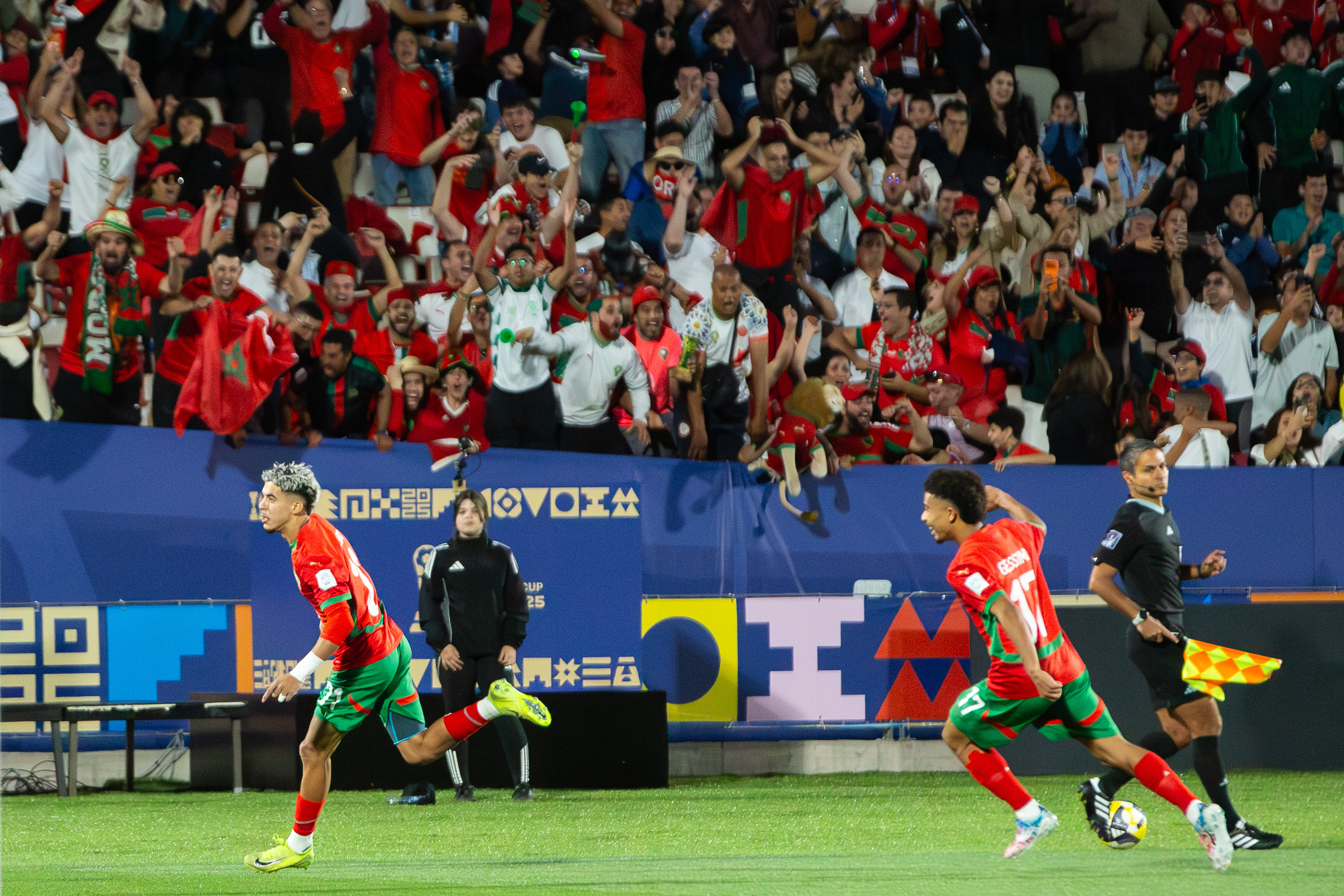 Argentina vs Morocco in U-20 World Cup Final Santiago de Chile, Chile – October 19, 2025: Yassir Zabiri celebrates Morocco's goal (L).The Ar...