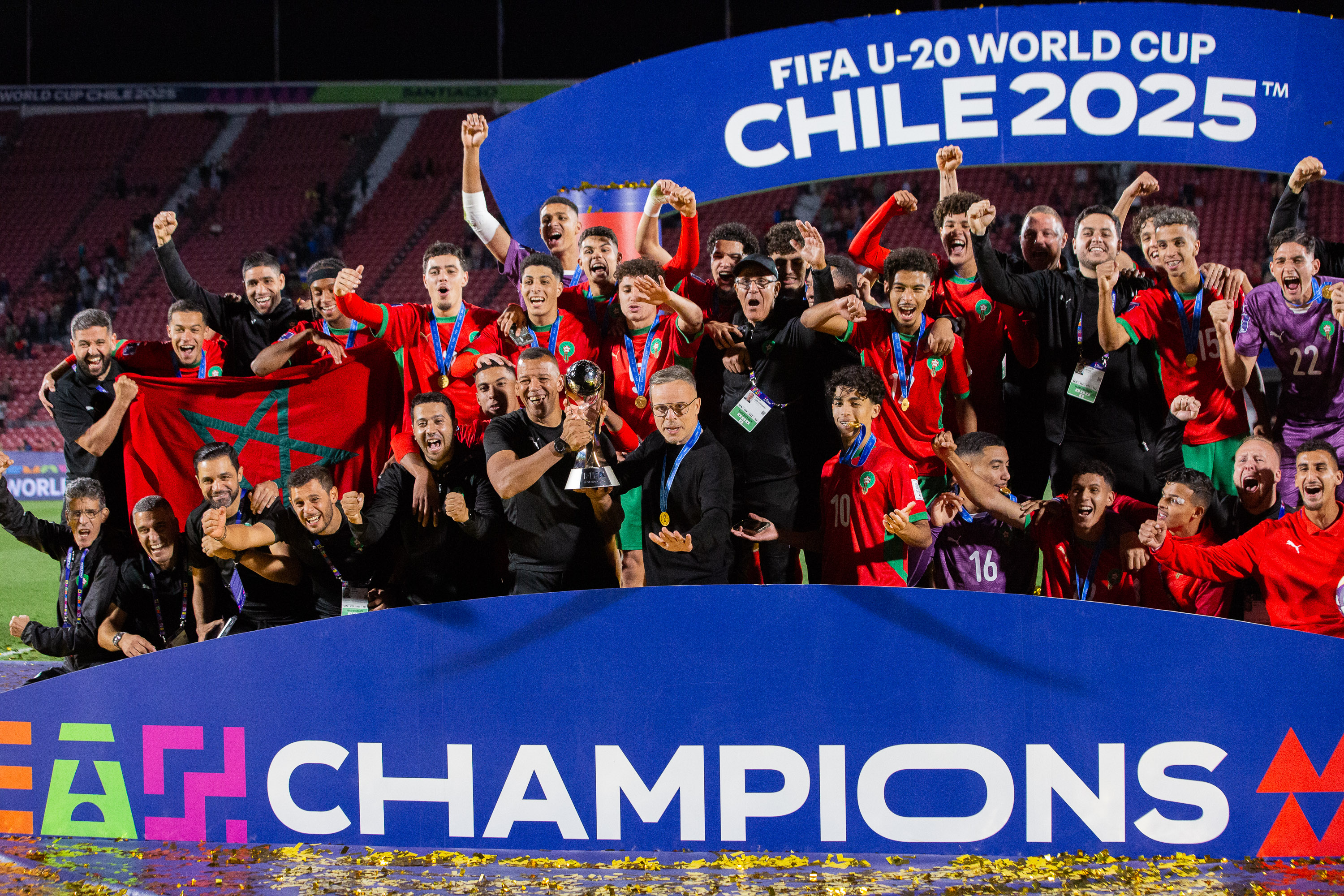 Santiago de Chile, Chile – October 19, 2025: The Argentina U-20 and Morocco U-20 national teams...