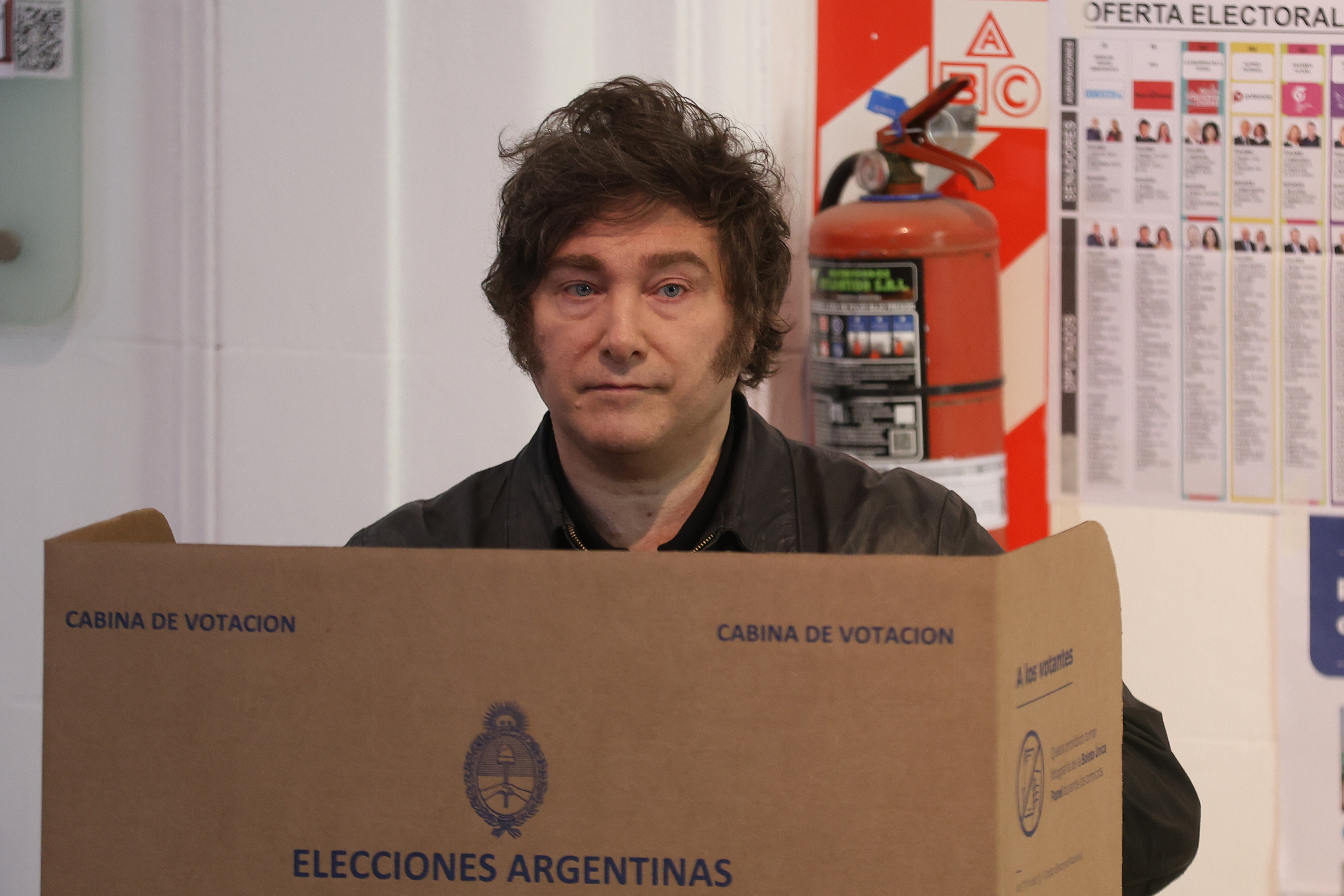 Buenos Aires, Argentina – October 26, 2025: Argentine President Javier Milei casts his vote at ...