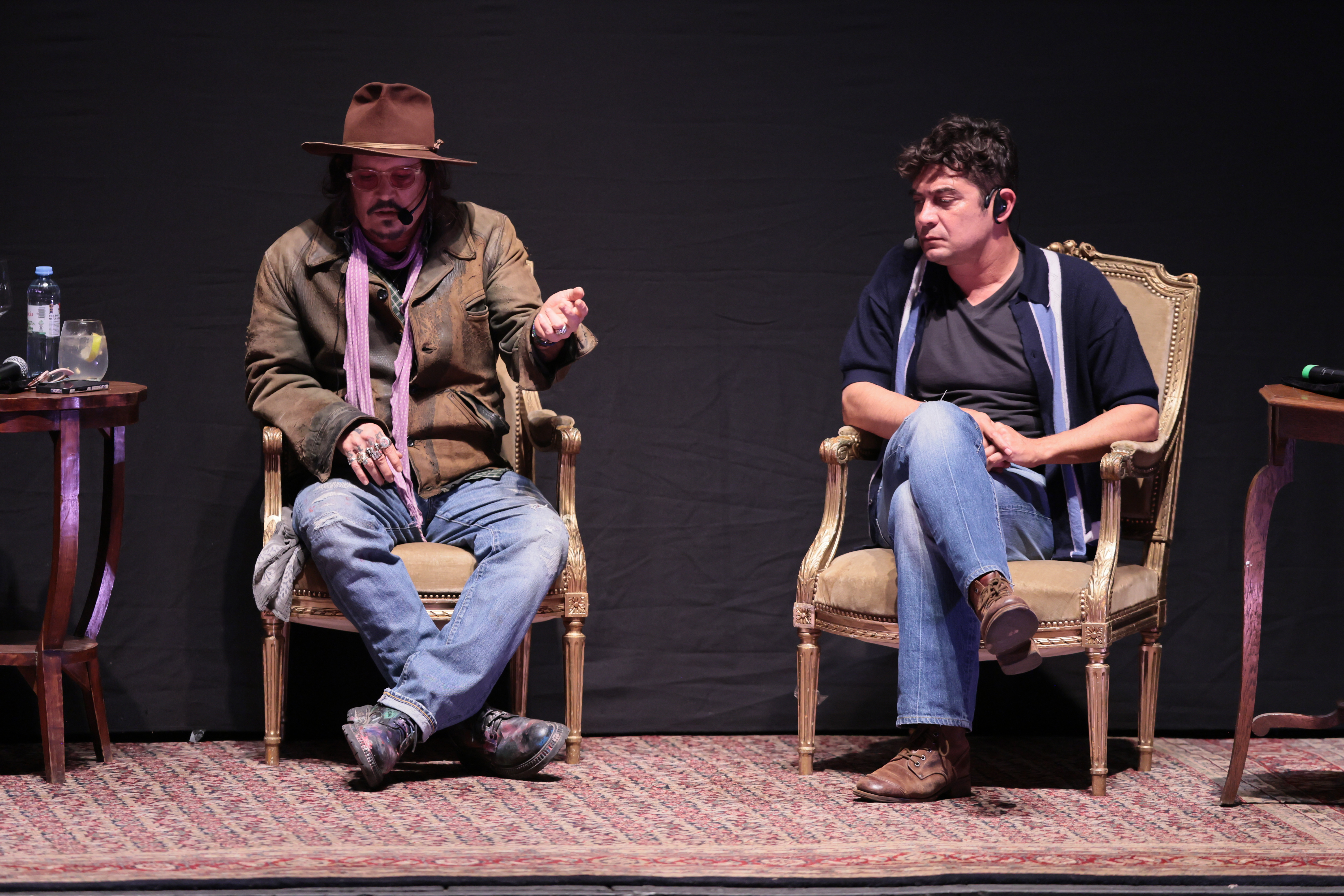 Johnny Depp delivers theater masterclass in La Plata La Plata, Argentina – November 12, 2025: U.S. actor and director Johnny Depp (L) alongside its ...