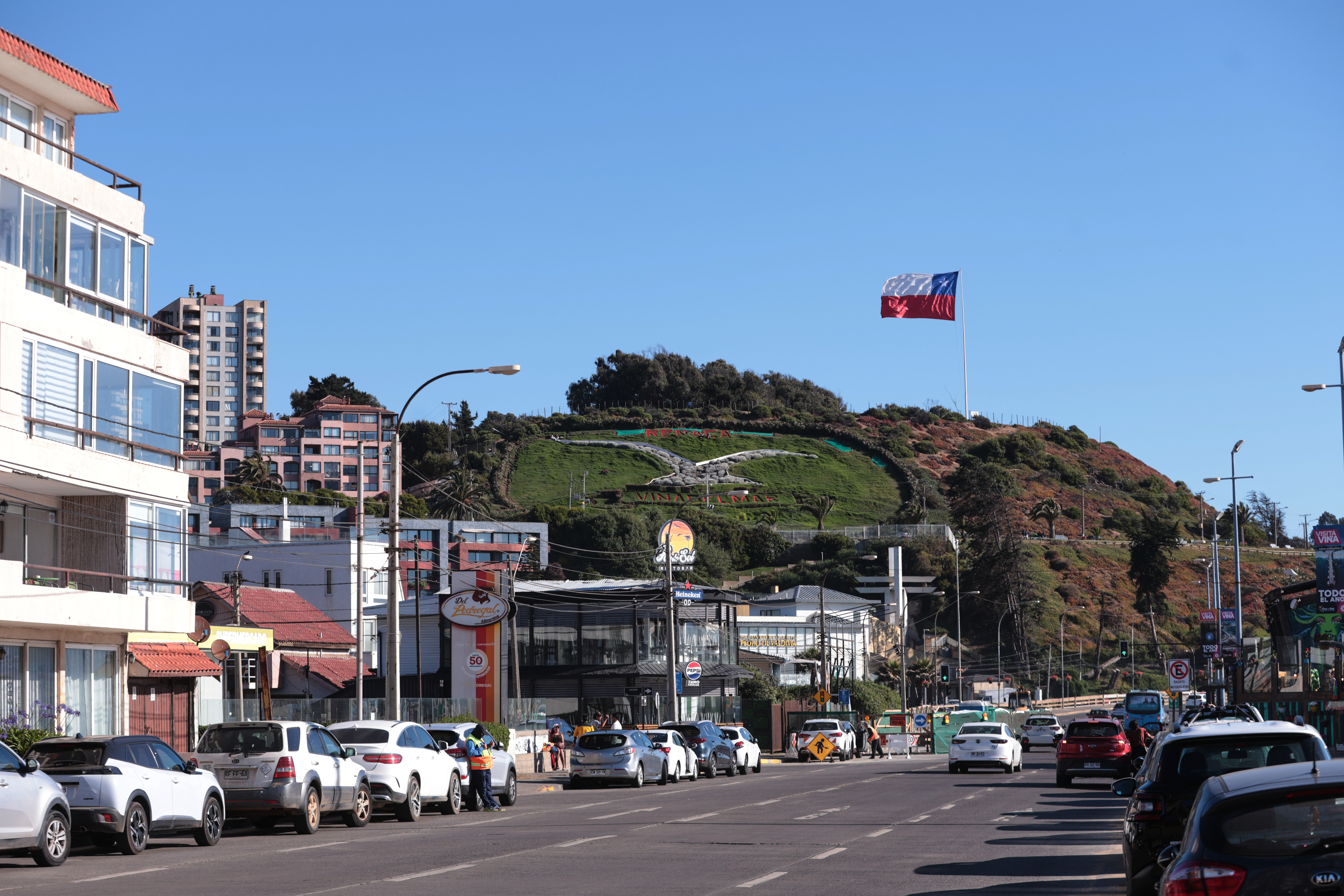 Viña del Mar, Vista de la bandera de Chile y la gaviota icono de Reñaca en el verano. ARCHIVO/ ...