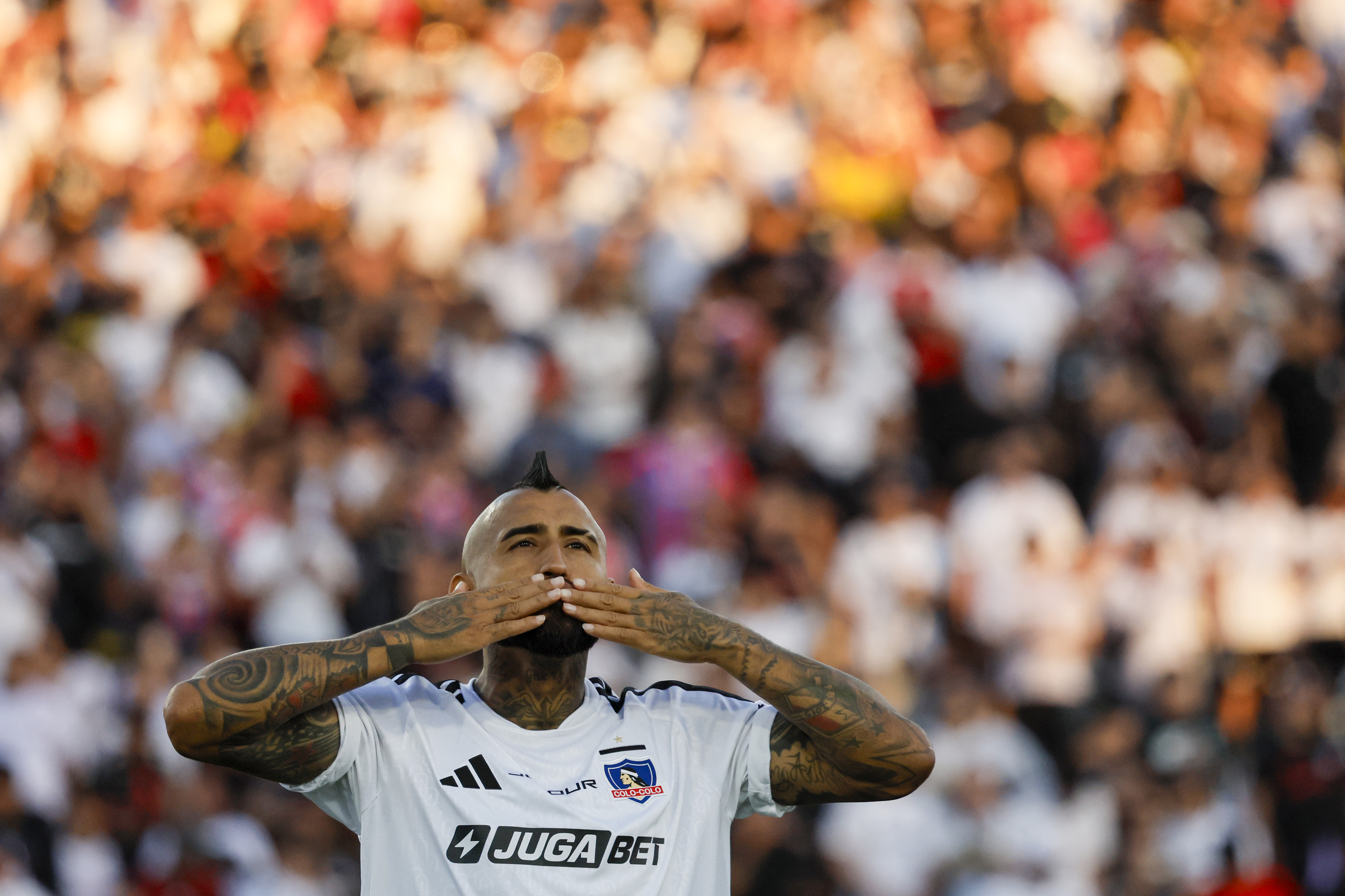 The "Cacique" earned its first three points after a 2-0 win with goals from Javier Correa and Carlos Palacios in Macul Santiago, Chile – February 8, 2026: Colo Colo’s player Arturo Vidal is pictured during a firs...