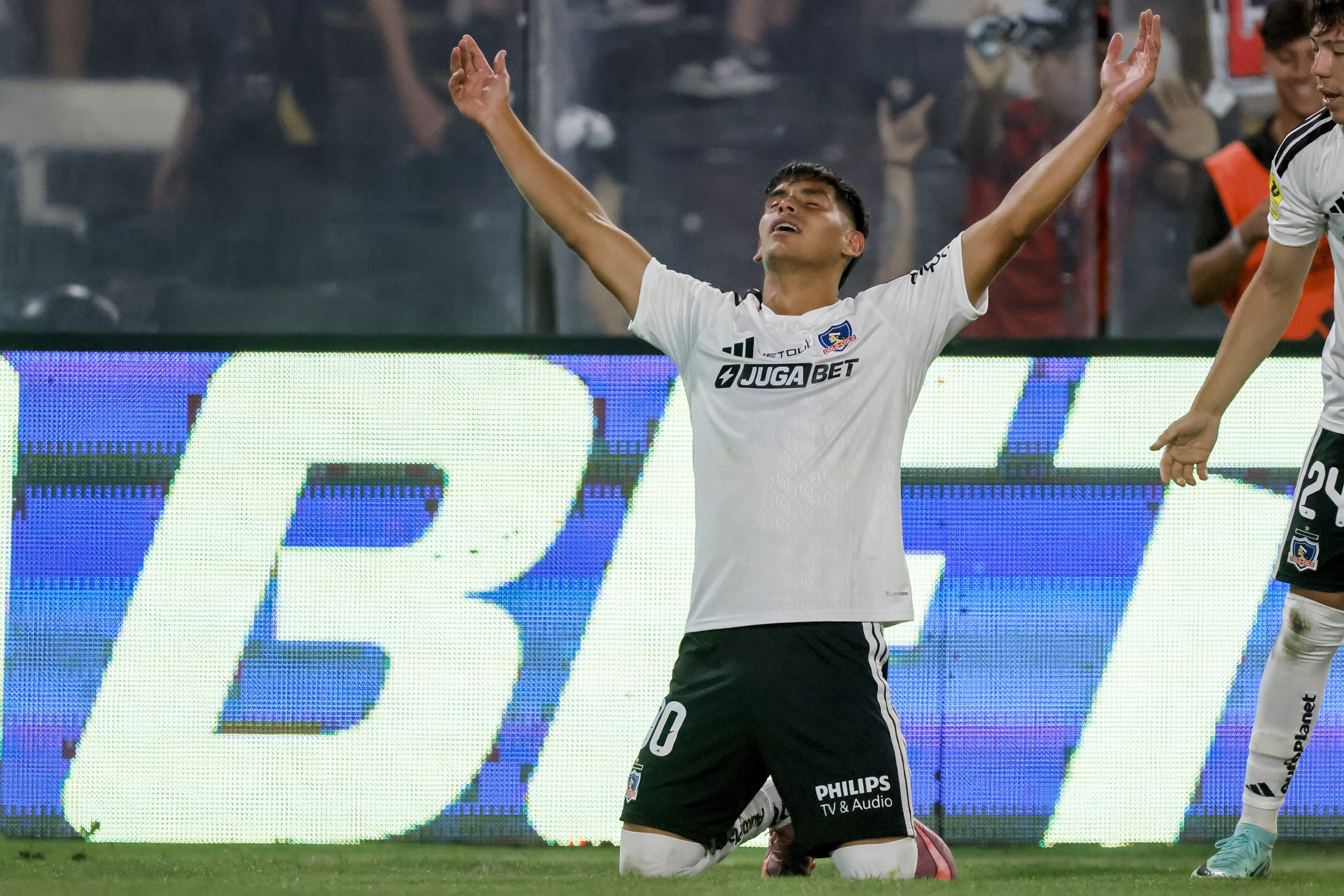 Santiago, Chile – February 8, 2026: Colo Colo’s player Yastin Cuevas celebrates after scoring...