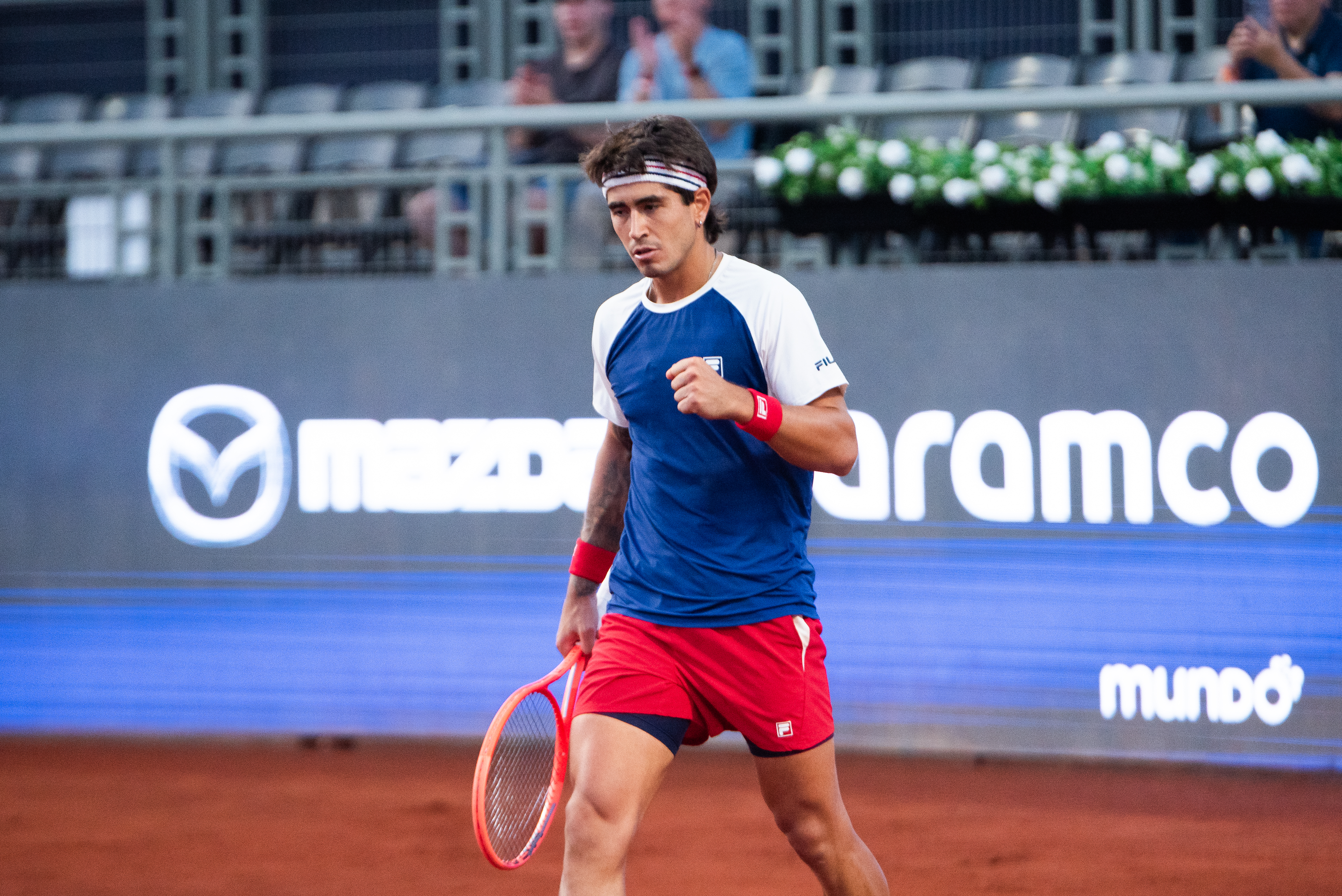 The Argentine saved a match point against Pedro Martínez to advance to the second round of the Santiago ATP 250 Santiago, Chile – February 23, 2026: Francisco Comesaña celebrates his first win of the South ...