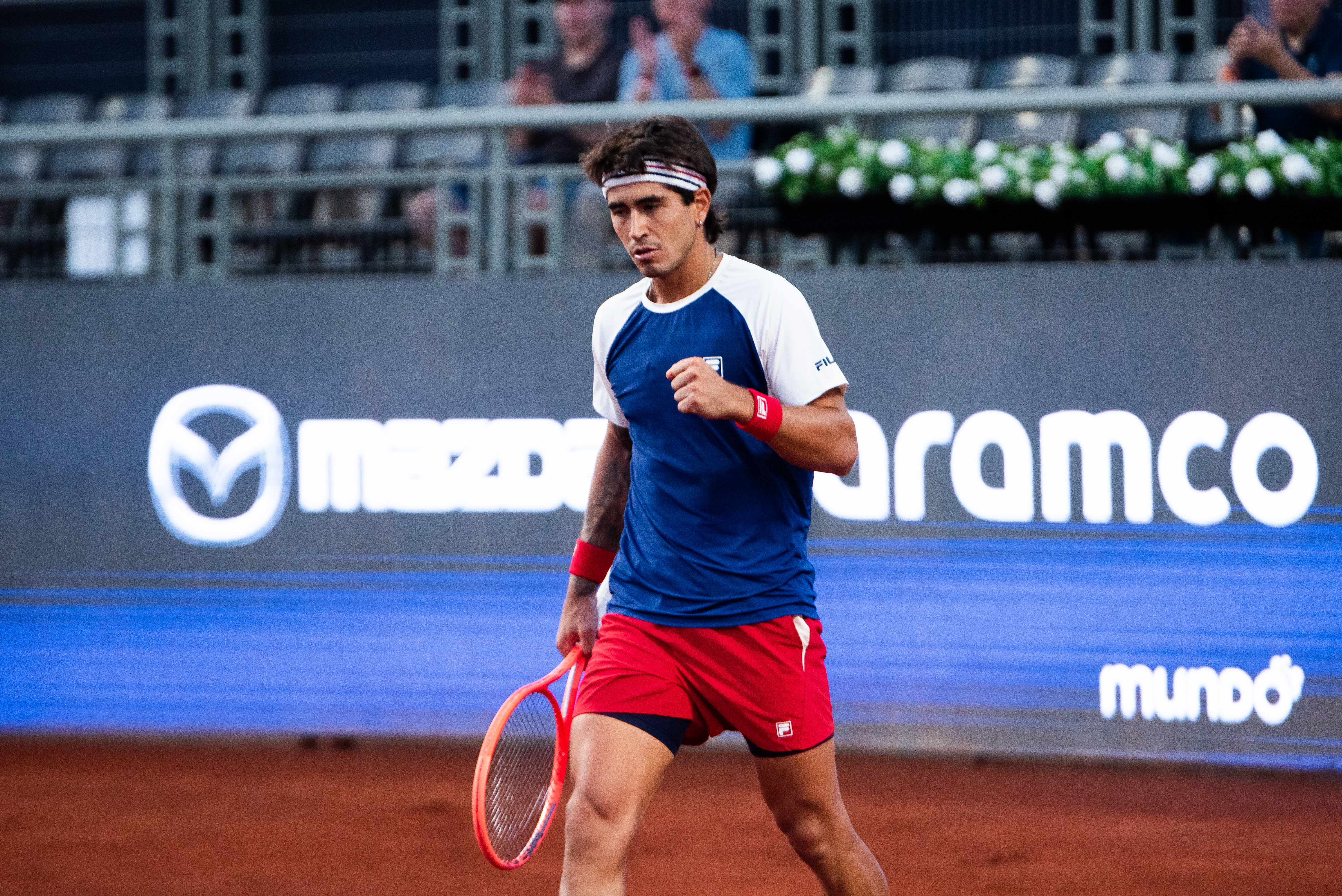 The Argentine saved a match point against Pedro Martínez to advance to the second round of the Santiago ATP 250 Santiago, Chile – February 23, 2026: Francisco Comesaña celebrates his first win of the South ...