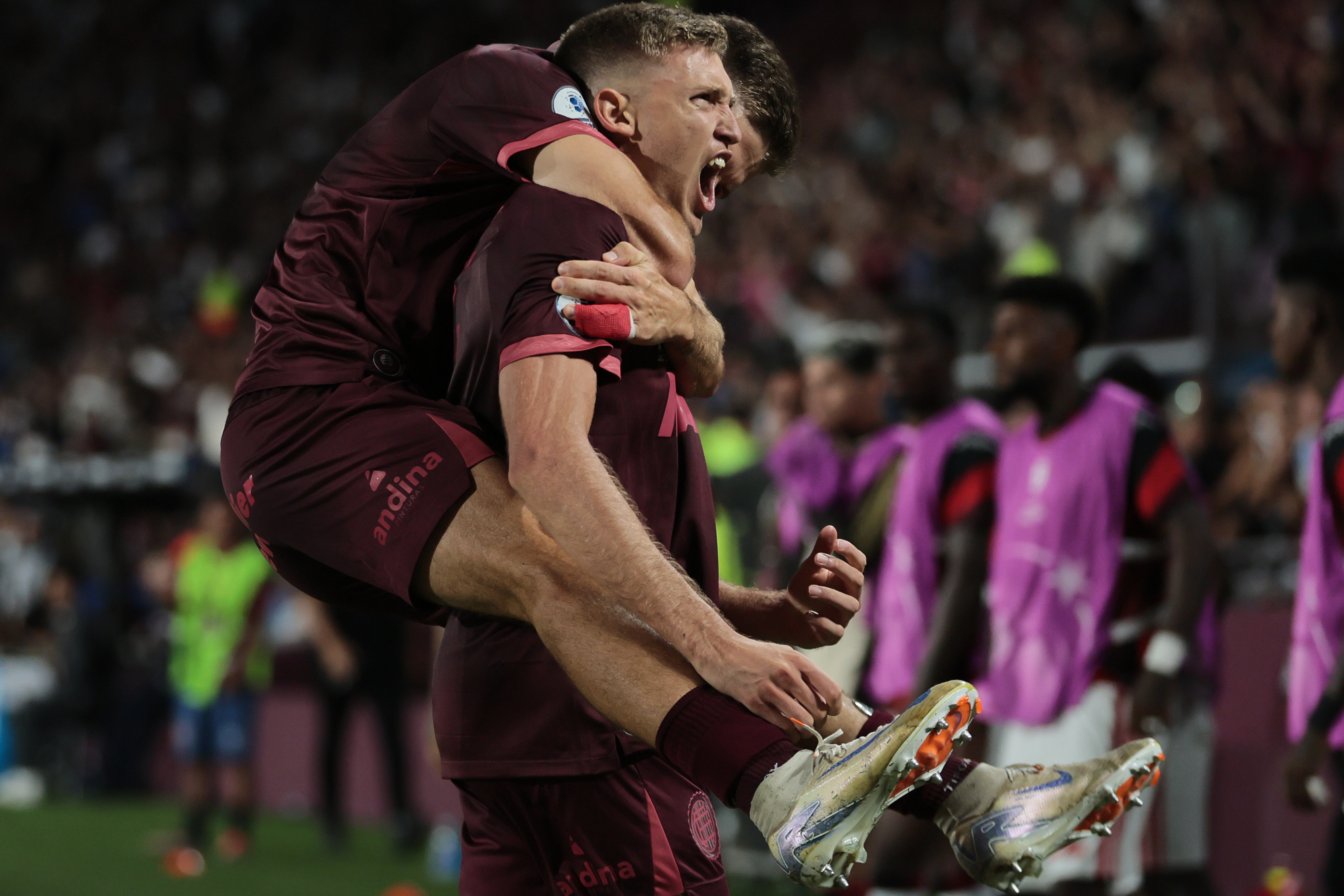 Lanus, Argentina – February 19, 2026: Rodrigo Castillo celebrates his goal. . Flamengo was defe...