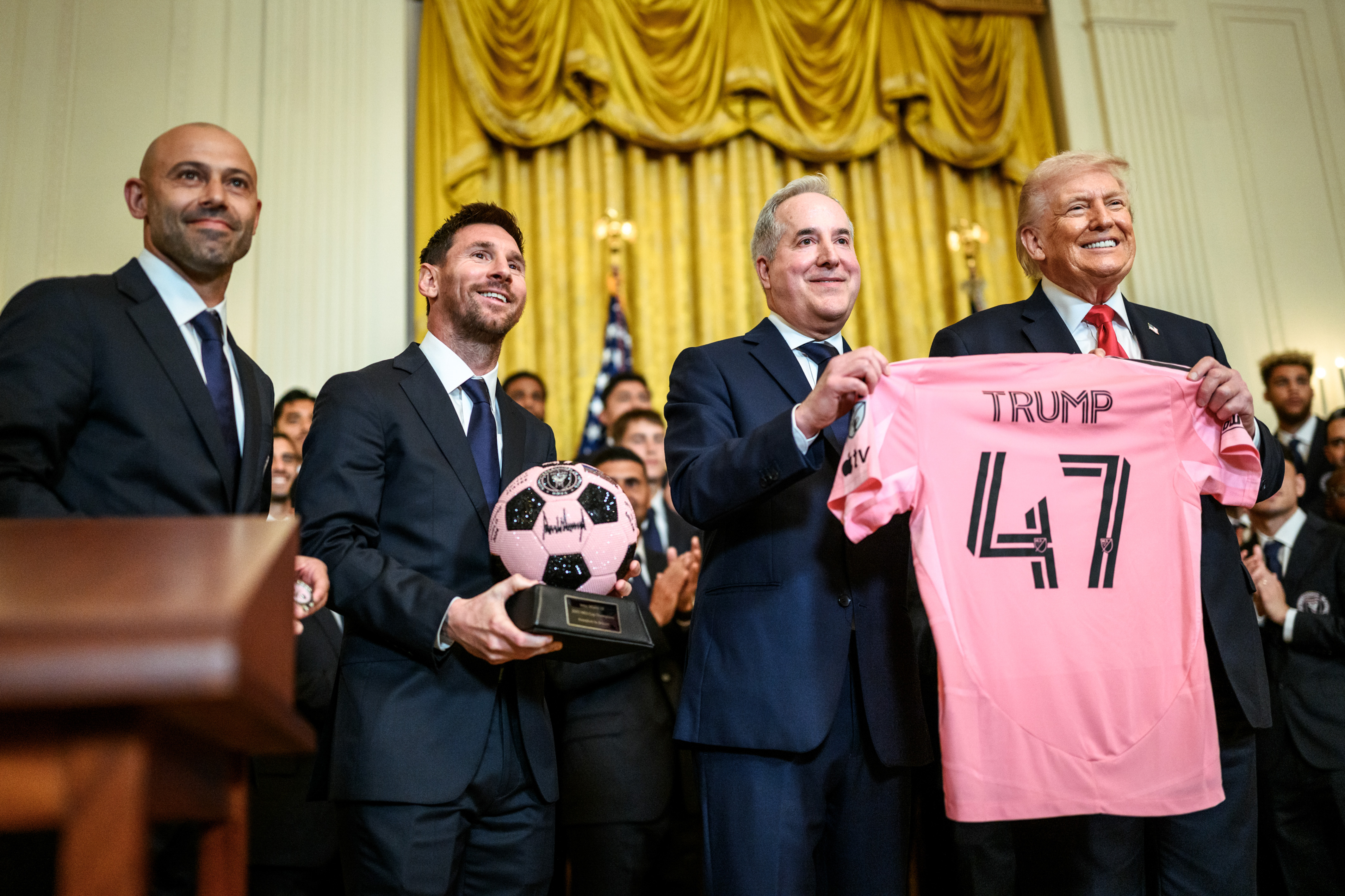 The U.S. President honored the Florida team in the East Room for their recent Major League Soccer championship Washington DC, USA – March 5, 2026: President Donald J. Trump delivered a speech honoring Inter Miami CF during an official reception in the East Room of the White House. The event celebrated the club’s Major League Soccer title, highlighting the growth of soccer across the nation. (Photo: Molly Riley/White House/FocoUy/via UNAR AGENCY)