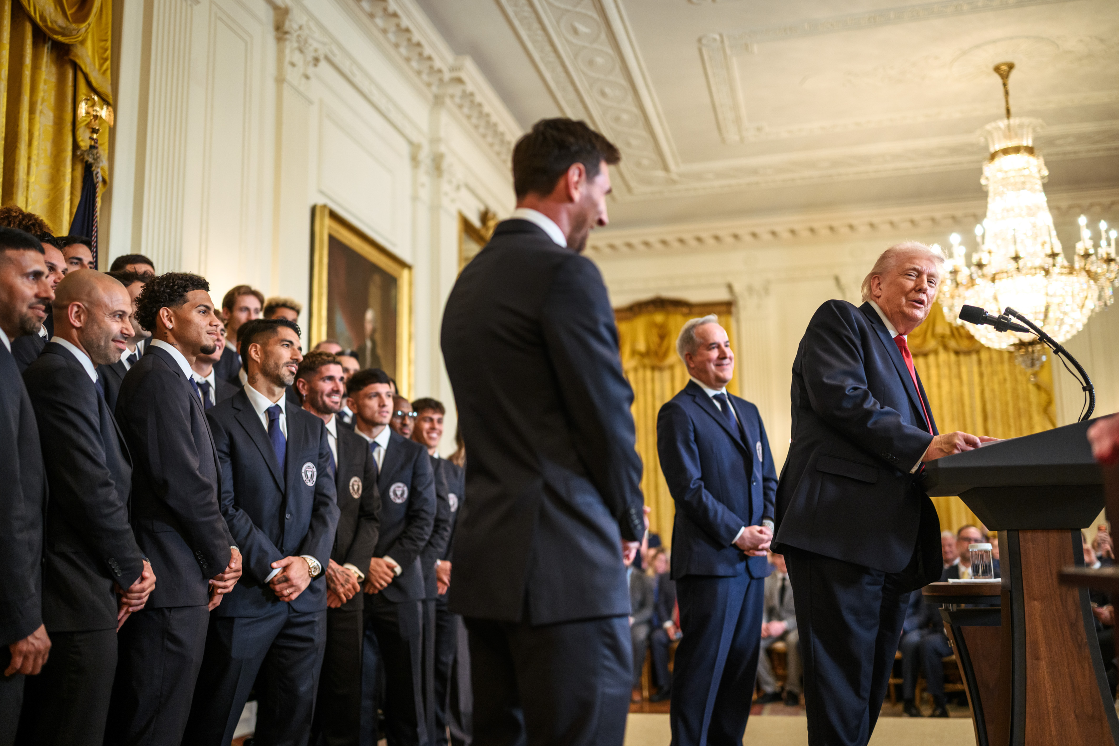 The U.S. President honored the Florida team in the East Room for their recent Major League Soccer championship Washington DC, USA – March 5, 2026: Lionel Messi poses while the president Donald J. Trump delivered a speech honoring Inter Miami CF during an official reception in the East Room of the White House. The event celebrated the club’s Major League Soccer title, highlighting the growth of soccer across the nation. (Photo: Molly Riley/White House/FocoUy/via UNAR AGENCY)