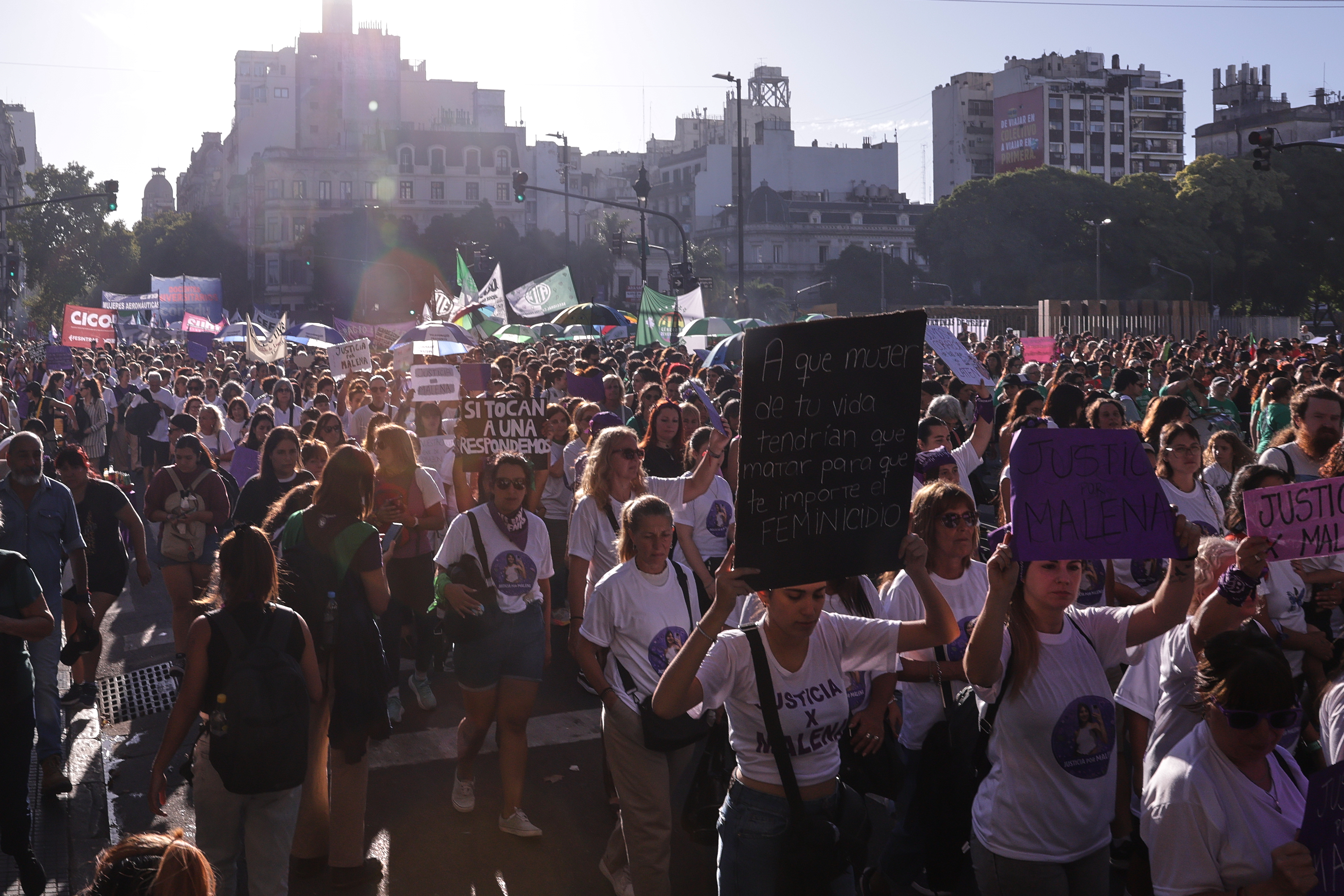 IMAG6717 ARGENTINA-Marcha 8M hoy 09 de Marzo IMAG6717 BUENOS AIRES, ARGENTINA – MARCH 9, 2026: Thousands of women march through the streets of the Argentine capital to commemorate International Women's Day, moving the traditional demonstration to Monday to highlight their absence from workplaces and homes, in Buenos Aires, Argentina on March 9, 2026. The massive mobilization saw a high turnout of feminist collectives, social organizations, and individuals who gathered at the National Congress to demand an end to gender-based violence and to protest against economic policies affecting women disproportionately. By choosing to march on March 9 instead of the 8th, organizers aimed to demonstrate the impact of a day without women's labor, both formal and domestic. The event concluded without major incidents, marking one of the largest demonstrations of the year as participants voiced their concerns over the current administration's stance on gender rights and social protections.