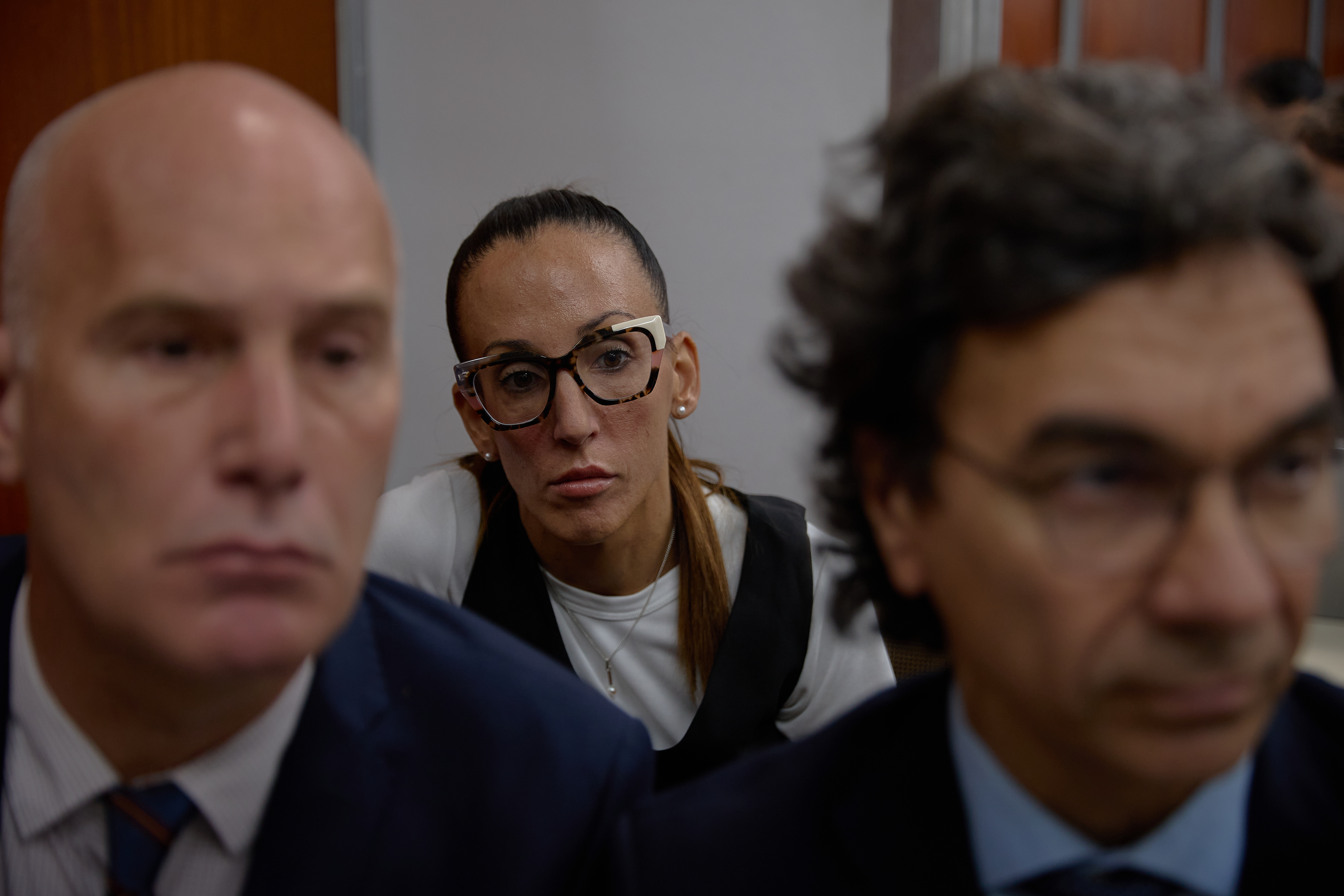 San Isidro Courts start hearings to determine the medical team's responsibility in the passing of the global football legend Buenos Aires, Argentina – April 14, 2026: Agustina Cosachov (C) in the court. Start of the second oral trial regardin...